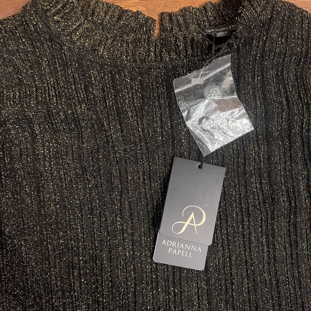 NWT Adrianna Papell Metallic Ruffle Neck Top Size S - Picture 5 of 6